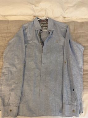 Ted Baker London Men’s Light Blue Linen Blend Button-Up Shirt – Size 4